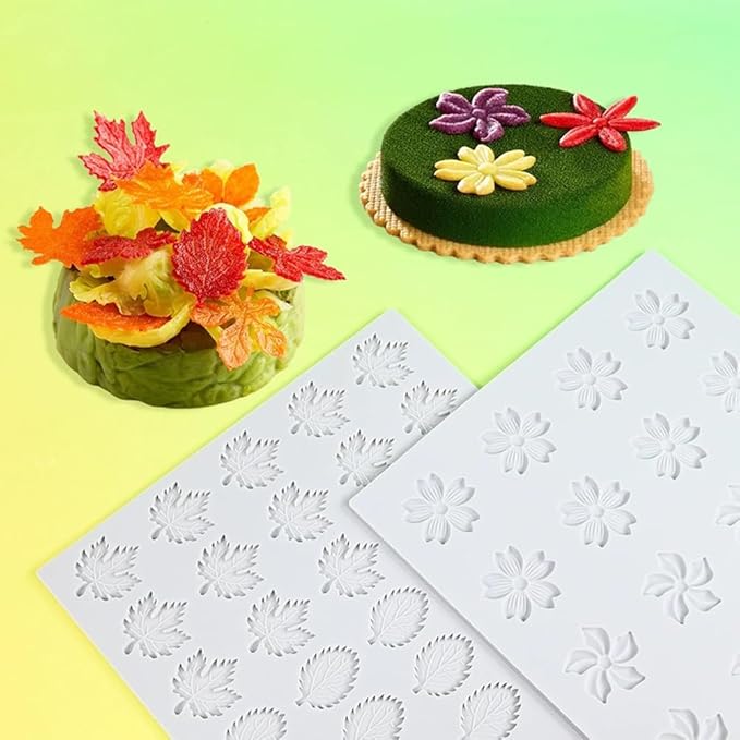 Hollow 3D Leaf Tuille Lace Silicone Cake Moulds, Molds Silicone Baking Fondant Tuile Molds, Polymer Clay Mold for Baking, Clay, Resin, Sugar Craft, Dessert Cake Decoration (1pcs Leaf Candy Mold)