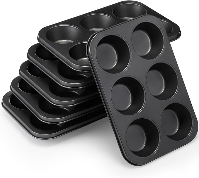 Blushtier 6 Pack Nonstick Jumbo Muffin Baking Pan Muffin Tins Heavy Duty Cupcake Tin Gold Carbon Steel Cup Cake Tray for Baking Cupcakes, Dishwasher Safe Small Muffins Tarts(Jumbo,Black)