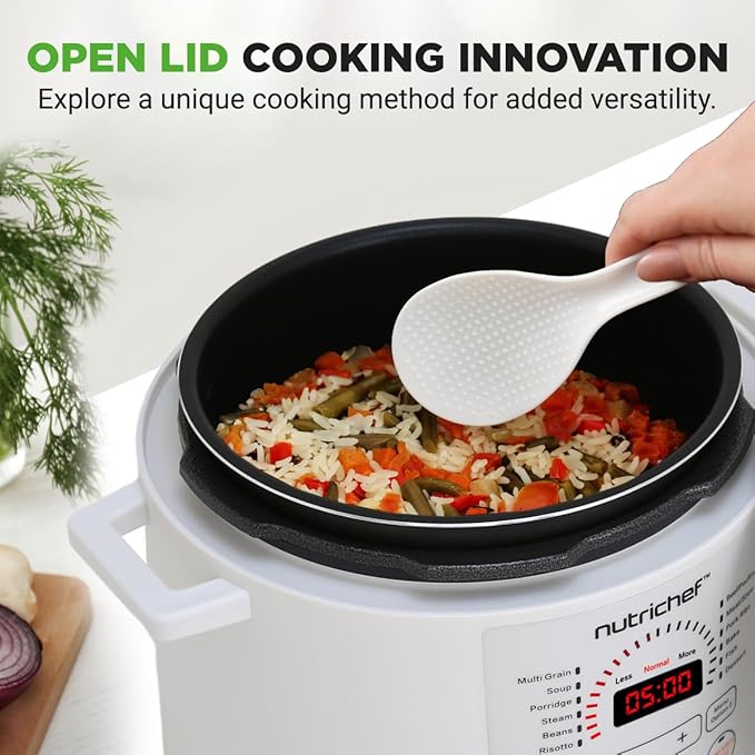 NutriChef 6 Quart Electric Pressure Cooker | 12 Function Digital Countertop Pressure Cooker | Adjustable Time & Temperature | Re-heat and Keep Warm Function | 13.1 x 11.4 IN | White