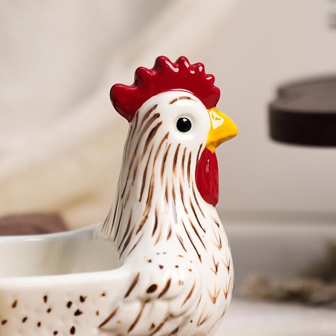 Ceramic Retro White Rooster Shape Sponge Holder for Kitchen Sink, Compact Sink Caddy Organizer, Scouring Pad and Dish Sponge Holder, A