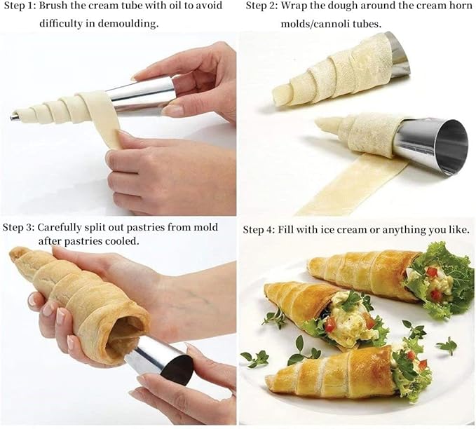 10 Pack Large Cream Horn Forms 5-inch, Non-stick Cream Horns Pastry Mould Croissant Baking Forms for Baking Croissants Bead, Chocolate Croissant, Brioche Rolls, Ice Cream Cone Party Dessert