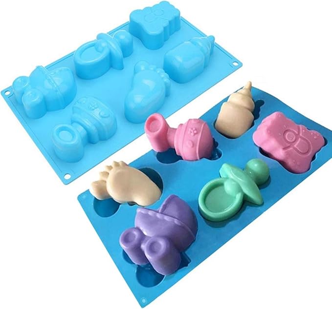 Joyeee 1Pcs Baby Shower Theme Silicone Mold, Little Feet Bear Baby Carriages Baby Pacifier Fondant Mold for Sugarcraft, Cupcake, Ice Cube, Pastry, Polymer Clay, Soap, Wax Melt Making, Cake Decoration