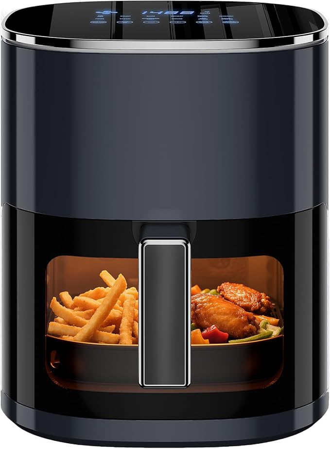 Simple Deluxe 12-in-1 Air Fryer 6.34 Qt, Digital Preset Airfryer with Visible Window, Nonstick and Dishwasher-Safe Basket, Air Fry, Roast, Bake, Dehydrate, Fries, 1700W, Black