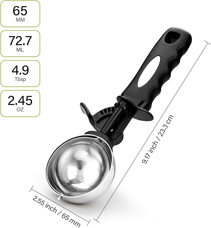 Ice Cream Scoop with Trigger, 5 Tbsp Cookie Scoop for Baking, 2.45 Oz Cookie dough Scooper, Large Ice Cream Scooper, Stainless Steel Portion Scoop, 72.7 ml