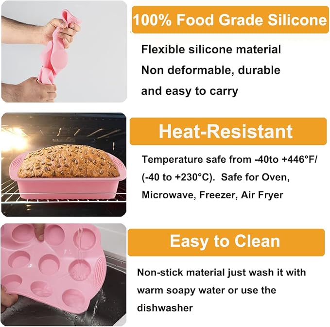 Acidea Nonstick Silicone Bakeware Set, 7pcs Baking Cake Pan, Economical BPA Free Heat Resistant Bakeware Suppliers Tools Kit with Silicone Brush for DIY Loaf Bread Cheesecake Pizza Cupcake Muffin