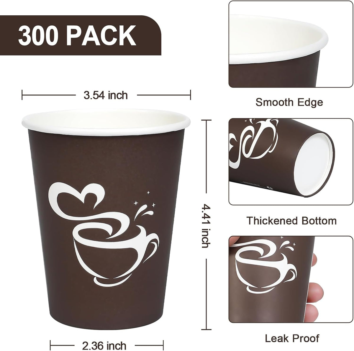 300 Count 12 oz Paper Coffee Cups, Disposable Drinking Cups for Hot or Cold Beverage, 12 ounce Brown Coffee Cups for Party, Business, Travel, Picnic