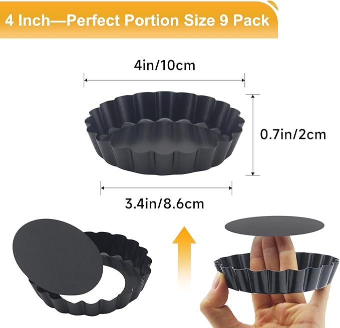 Tart Pans with Removable Bottom, Quiche Pans Nonstick Fluted Tart Pans for Pie, Quiches, Tartlets (4 Inch-9Pcs)