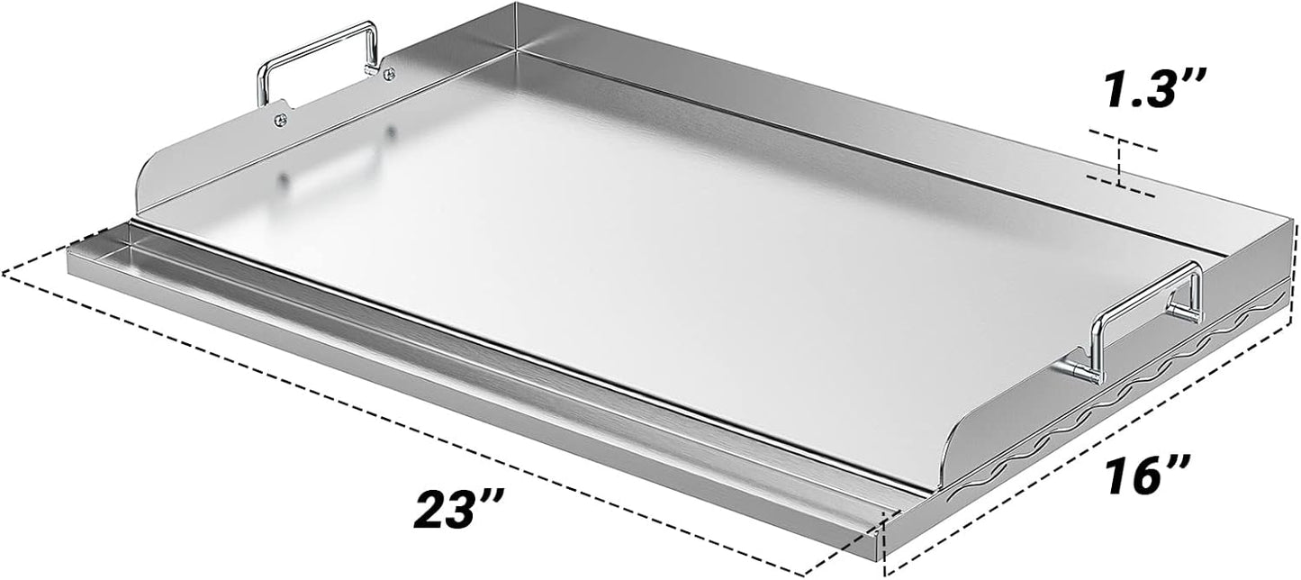 Skyflame Universal Stainless Steel Griddle Plate with Even Heating Bracing for BBQ Charcoal/Gas Grills, 23" x 16" Rectangular Hibachi Flat Top Griddle for Indoor/Outdoor Cooking