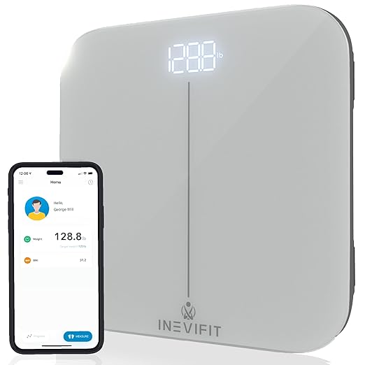INEVIFIT Bathroom Scale, Highly Accurate Digital Bathroom Body Scale, Measures Weight up to 400 lbs. Includes Batteries