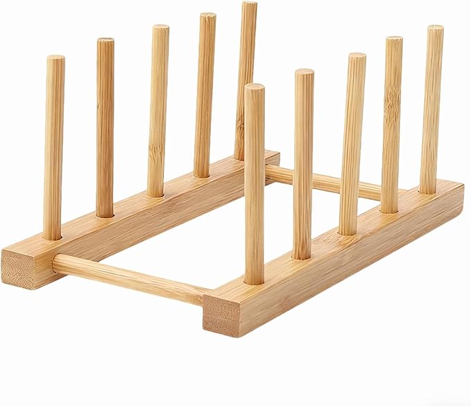 Kunovo Bamboo Dish Rack,Pot lid/Plate/Cutting Board Organizer for Kitchen cabinets,Bottle Drying Holder… (4G)