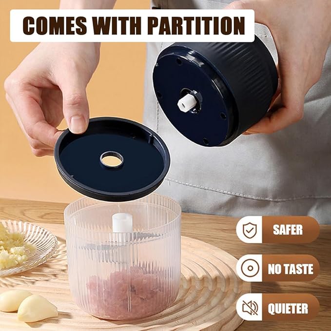 Electric Garlic Chopper, Mini Portable Veggie Chopper, Electric Onion Grinder with 6 Sharp Blade, Mini Food Processor with Container for Mashing Onion, Garlic, Chili, Ginger (2PCS*Blue)
