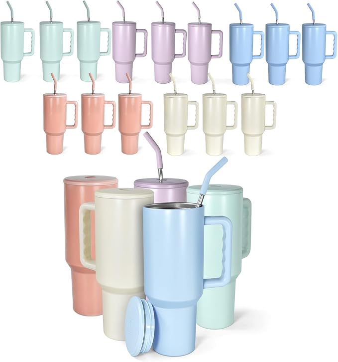 AGH 40 oz Sublimation Tumbler with Handle 20-Pack Stainless Steel Insulated Tumblers Blanks Water Bottle Travel Cups Matte 5 Colors