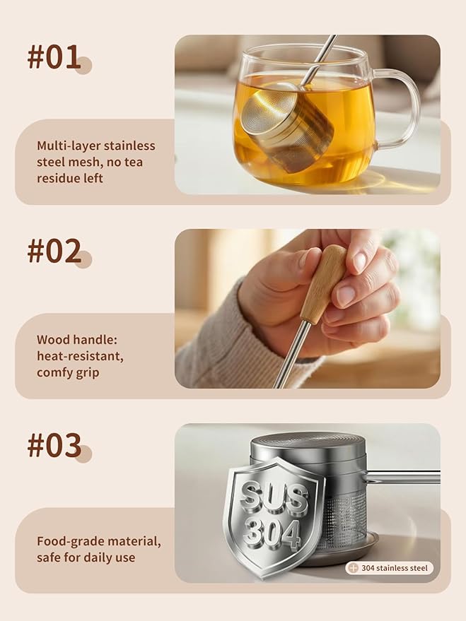 HOUSE AGAIN Tea Infuser for Loose Tea, 2-in-1 Tea Scoop Infuser Extra Fine Mesh Tea Strainers for Loose Tea, 304 Stainless Steel Loose Leaf Steeper, Ball Filter with Handle for Spices, L