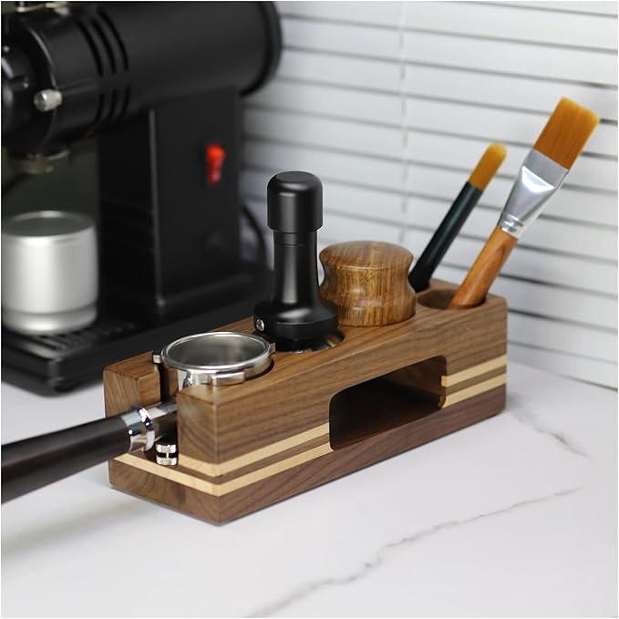 Walnut Wood Coffee Filter Holder, Espresso Tamper Mat Stand, Coffee Maker Support Base Rack, Barista Accessories(Dull)