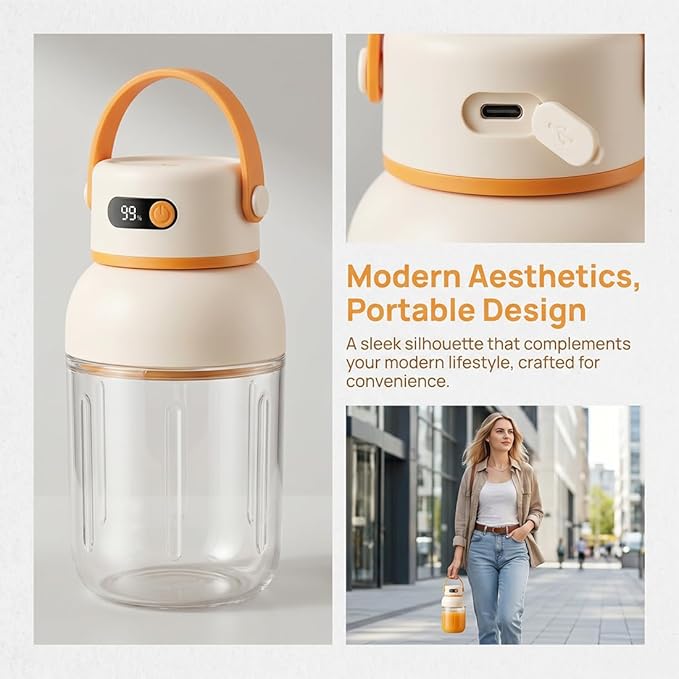 Portable Electric Juicer Cup with Zero Cord Hassle, Personal Size Juicer Cup, USB-C Rechargeable Electric Blender,18000RPM Motor, Leakproof Travel Juicer for Gym, Office, Outdoors (1000ml)