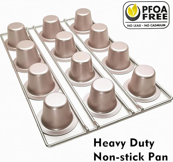 12-Cavity Popover Pan Non-Stick Yorkshire Muffin Puddings Cake Quiches Cupcake Mold Bakeware for Oven Baking (Champagne Gold)