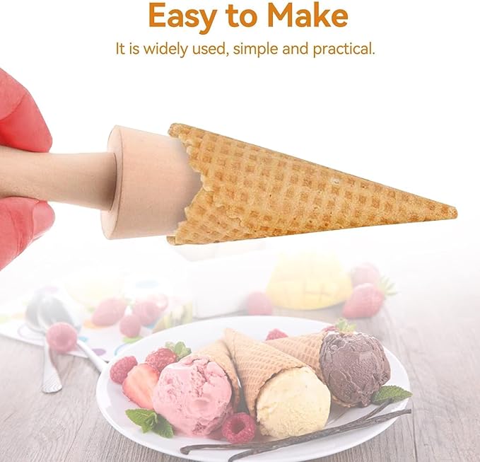 2PCS Pizzelle Roller, Ice Cream Cones Cone Roller Ice Cream Cone Mold Cone Roller for DIY Pastry Dessert Cooking Kitchen Tool Decorating Baking Accessory Wooden