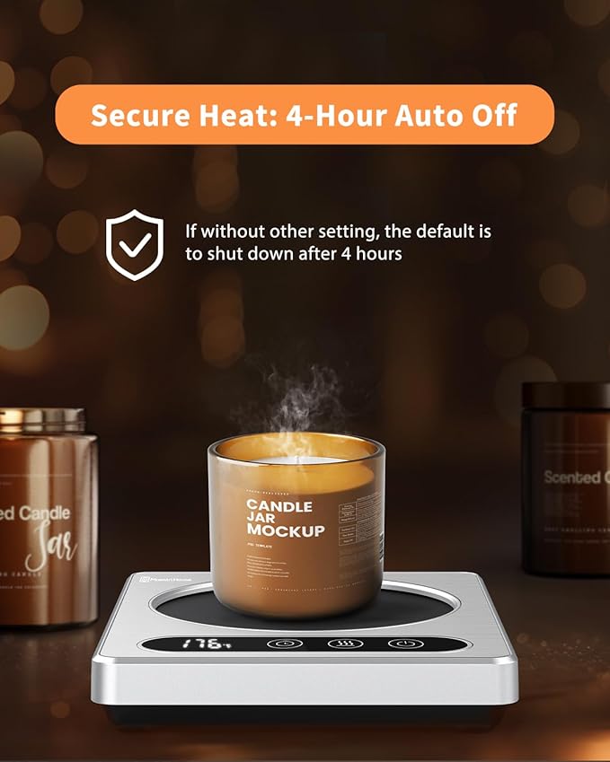 Maestri House ETL Listed Coffee Mug Warmer with 4 Temp Settings & 1-12 Hour Timer, Auto Shut Off for Desk, Smart Electric Beverage Warmer, Candle Melter for Home and Office (Silver)