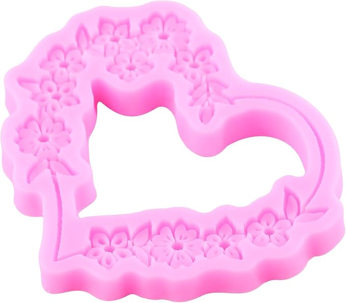 Mujiang Flower Garland Fondant Molds Floral Wreath Silicone Mold Heart Photo Frame Mold for Cake Decoration Cupcake Topper Candy Polymer Clay Gum Paste Set of 4