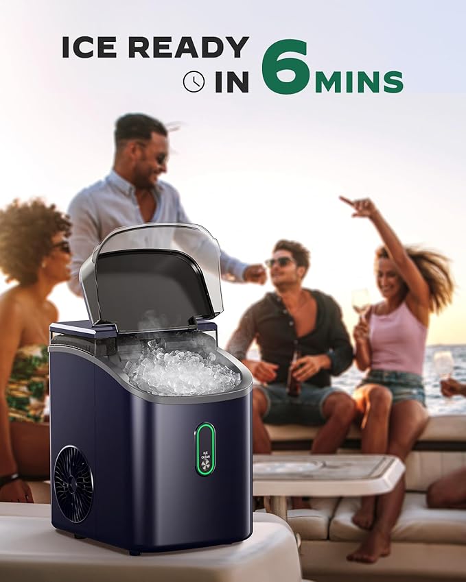 Nugget Ice Maker Countertop, Pebble Ice Maker with Crushed Ice, One-Click Operation Ice Machine with Self-Cleaning, 33lbs/24H for Home, Kitchen, Office, Blue