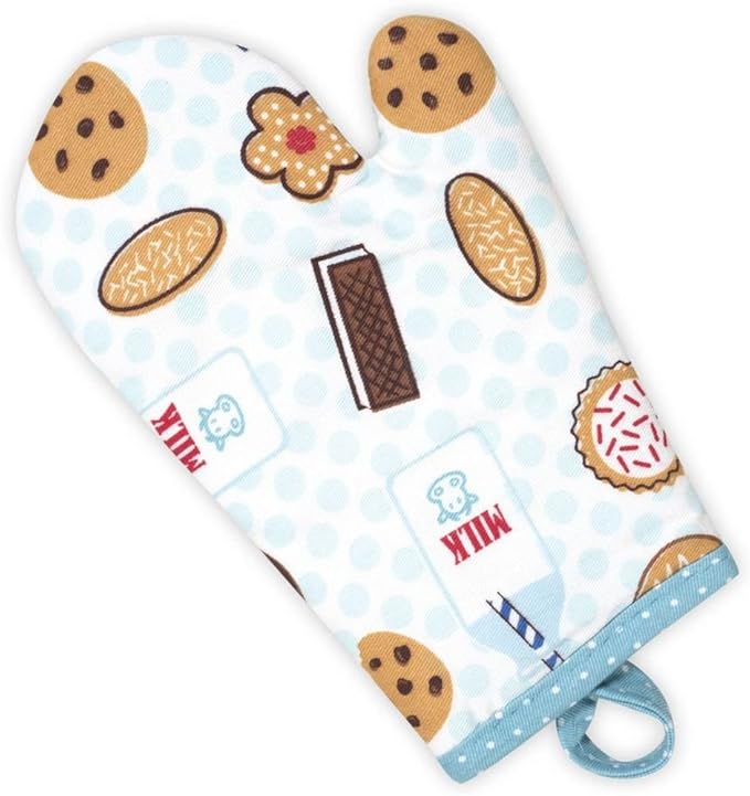 Handstand Kitchen Child's 100% Cotton Bright Pastel Print Apron, Mitt and Chef's Hat Set - Milk & Cookies