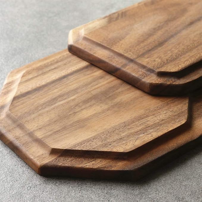 Set of 2 Acacia Wood Charcuterie Boards Round Wooden Serving Tray Fruit Platter Decor Trays Serving Ware Food Dish Serving Platters Christmas Cheese Board Square Party Trays Plate Hosting Essentials