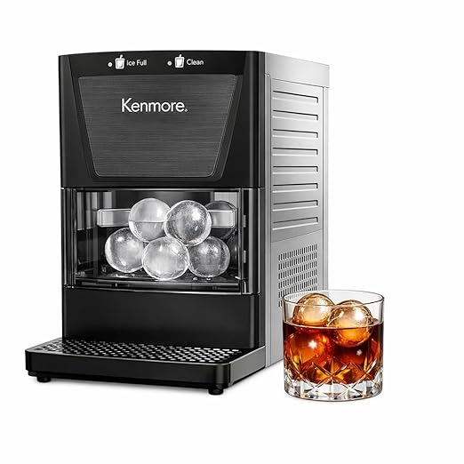 Kenmore Clear Sphere Ice Ball Maker Countertop, 2-Inch Slow-Melting Ice Spheres for Whisky Cocktails, Máquina de Hielo Black