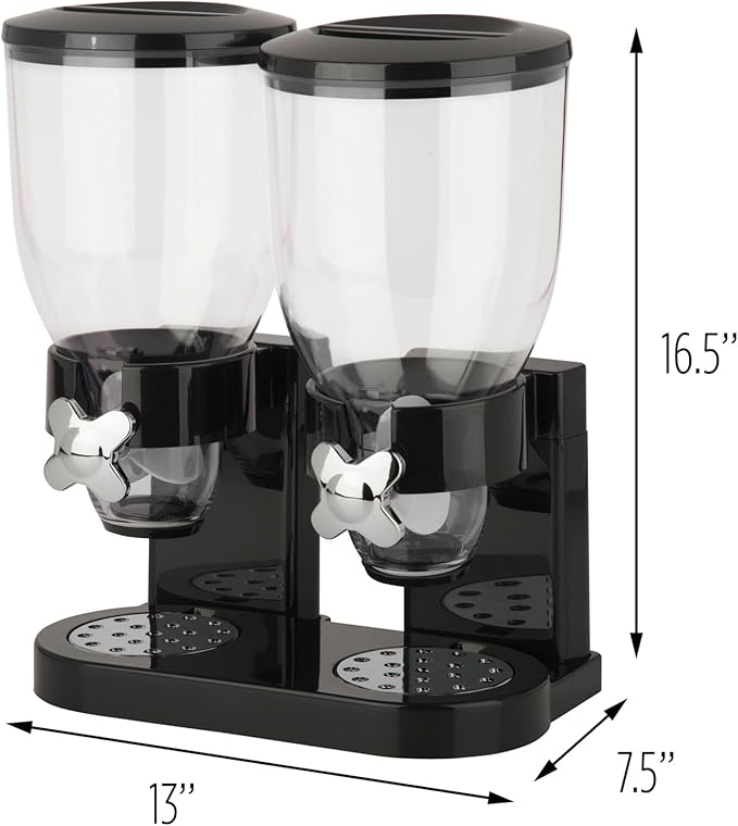 Honey-Can-Do Zevro Essential Dual-Control Dry Food Dispenser – Effortless & Organized Storage for Cereal, Dog Food, or Snack Dispenser for All Kinds of Treats, 17.5 oz Each Capacity, Black/Chrome