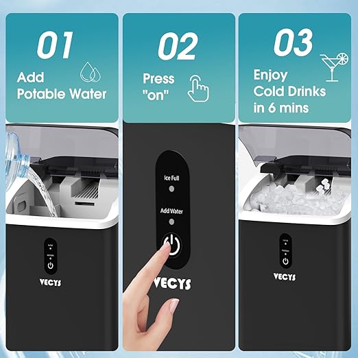 VECYS Nugget Ice Maker, 34LBS/Day Countertop Ice Machine, Self-Cleaning Portable Pellet Ice Maker, Chewable Sonic Ice for Home, Office, Bar