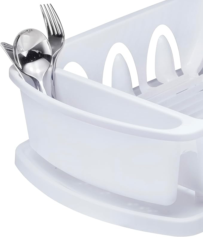 Tribello Sink Dish Drying Rack, Large Heavy Duty Hard Plastic Sink Set with Drainer (White) - Made in USA
