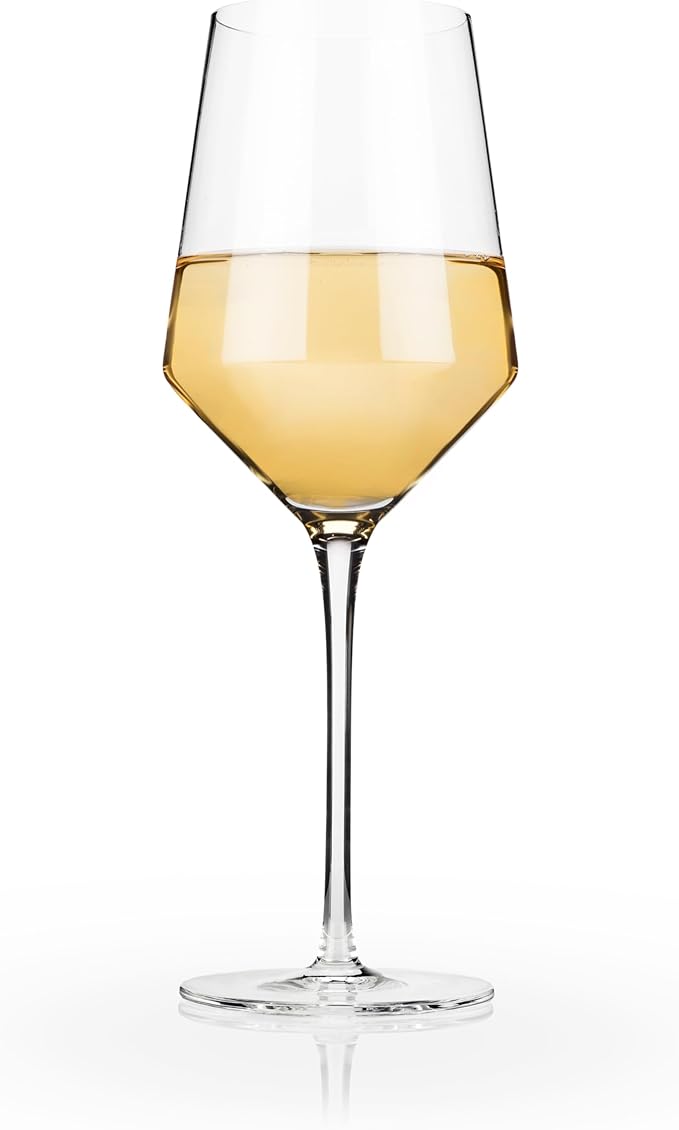 Viski Raye Crystal Angled Chardonnay Glasses, Sleek and Modern Design White Wine Glasses Set, Elegant Glassware for Wedding Gifts, Anniversary, Birthday Gifts, Home Bar Essentials, 13 oz, Set of 2