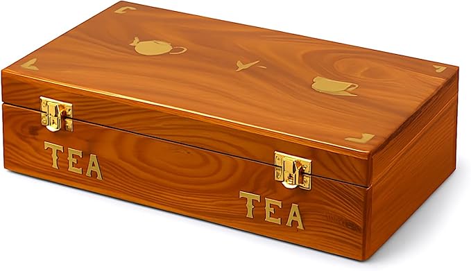 Wooden Tea Bag Storage Box – Sheesham Rosewood Tea Organizer with Brass Inlay, 8‑Compartment Tea Chest, Handcrafted Tea Box for Tea Lovers, Home Décor & Gifts
