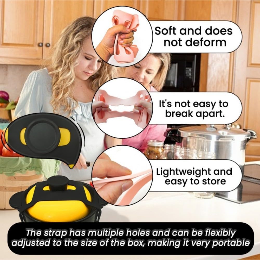Silicone Lid Lock Strap for Crockpot Slow Cooker (6/7/8 Quart) - Universal Crockpot Lid Holder & Rubber Strap Alternative | Heat-Resistant, No-Spill Design Transport Accessories (Black)
