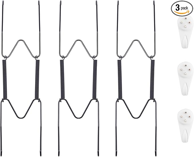 3 Pack Plate Hangers for The Wall, Suitable for 8-10 inch Art Plate, Stainless Steel Invisible Heavy Duty Wire Plate Holder with Wall Hooks, Plate Hangers for Displaying Plates, Platter, Dish, Black