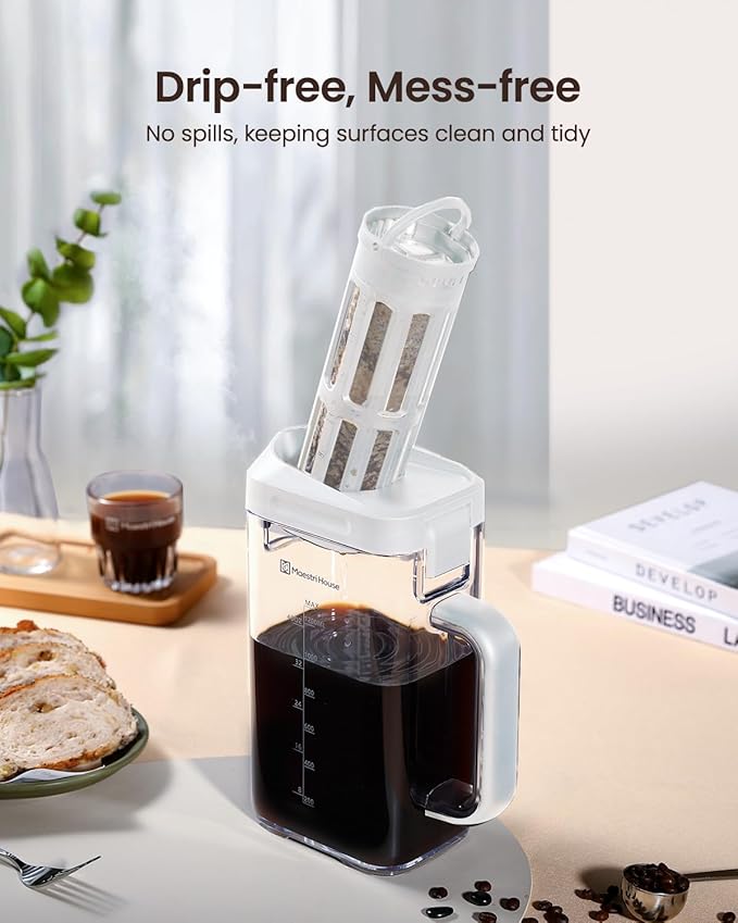 Maestri House Compact Cold Brew Coffee Maker, 40oz Iced Tea and Coffee Maker Brewer Space Saving Tritan Pitcher, 350 Mesh Filter, 100% Leak-Proof