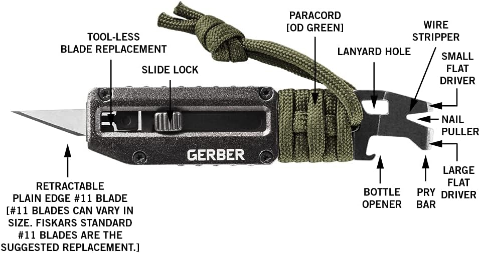 Gerber Gear Prybrid X EDC Multitool Pocket Utility Knife - Razor Knife with Retractable Hobby Blade and Pry Bar - Green