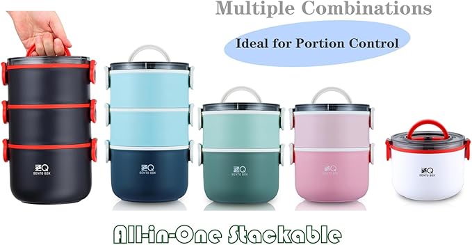 Bento Lunch Box for Adults with Bag & Utensils, 81oz Large Capacity Leakproof 3 Tier Stackable Lunch Box Containers for Adults Work, Men Women Dining Out, Insulated Bento Box Microwave Safe, Black