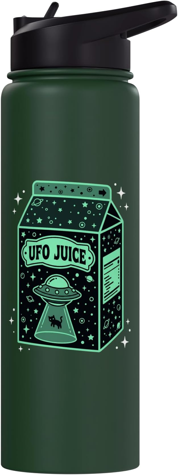 UFO Juice Retro Cat Abduction Alien Space Milk Cosmos Stainless Steel Insulated Water Bottle
