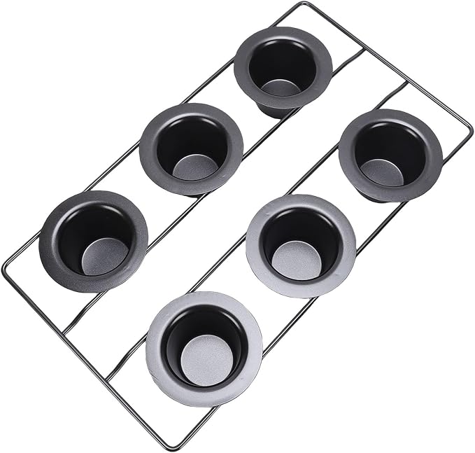 6 Cup Popover Pan Non Stick Carbon Steel Bakeware for Popovers Muffins with Wire Rack Deep Tapered Cups Even Baking