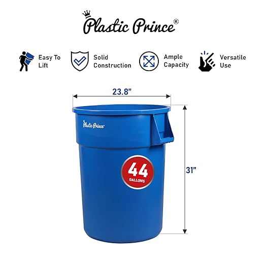 PLASTIC PRINCE 44 Gallon Round Trash Can Garbage Can Blue Waste Container for Home Garage Restaurants Warehouses