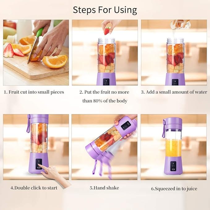 MIAOKE Portable Blender, Personal Mini Juice, USB Rchargeable Juicer Cup with Six Blades in 3D, Smoothie Blender Home/Office/Outdoors