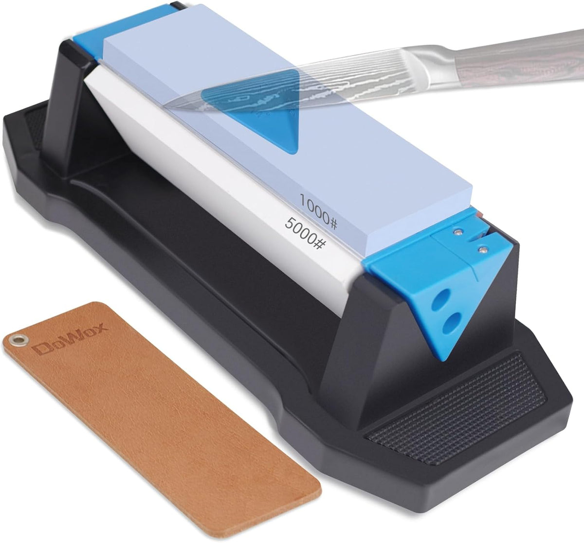Whetstone Sharpening Stone Kit, Premium 3 Side Grit 400/1000/5000 Knife Sharpener for Sharp Blade, with Non-Slip Base, Angle Guide & Leather Strop