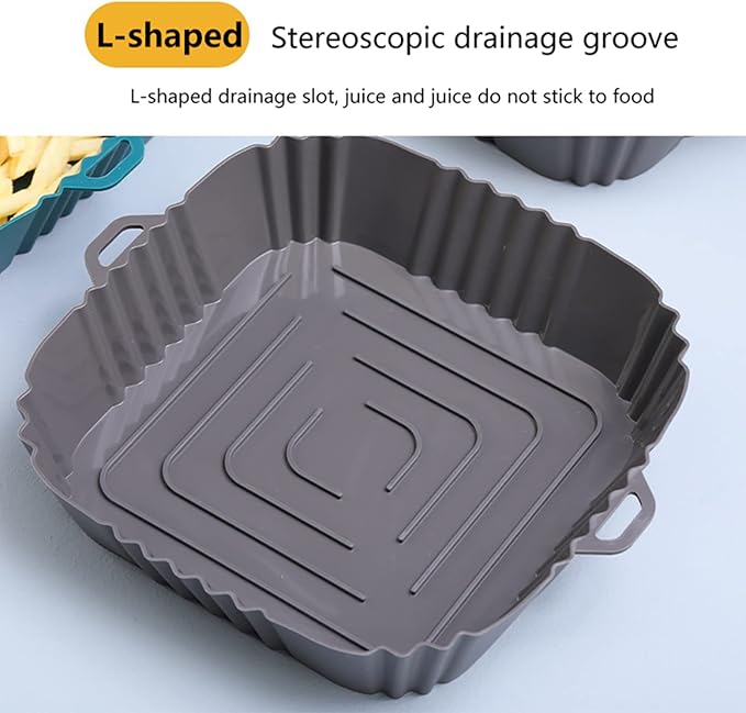 Silicone Baking Tray Reusable Air Fryer Liners Basket Nonstick Oven Baking Pan Multifunctional For Kitchen Gadgets 2Pcs Grey