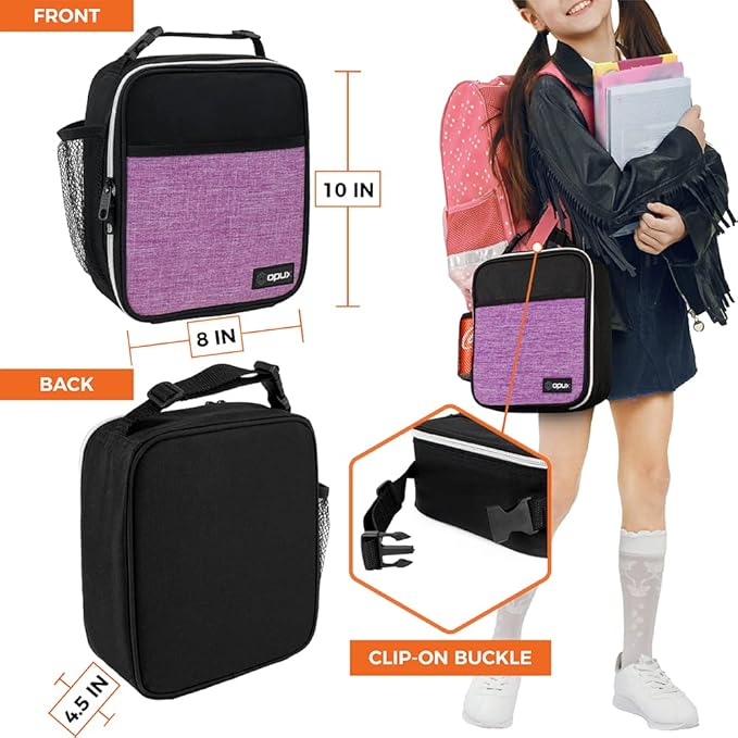 opux Premium Insulated Lunch Box, Soft School Lunch Bag for Girls Kids, Leakproof Small Lunch Pail Women Work, Reusable Compact Cooler Tote Lunchbox for Office Adult, Heather Purple