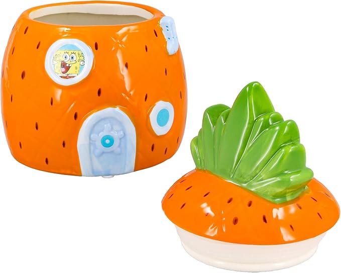 Silver Buffalo SpongeBob SquarePants Small Sculpted Ceramic Snack Jar Featuring Pineapple House and SpongeBob SquarePants, 5.2” x 5.2” x 6.6”