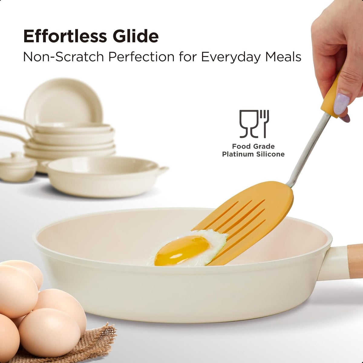 Kitchen Mama WaltzGrip Platinum Silicone Pancake Spatula Turner: Heat-Resistant, Slotted Tapered Head, Stainless Steel Core, Durable, Dishwasher-Safe, Ideal for Flipping and Wok Use (Yellow)