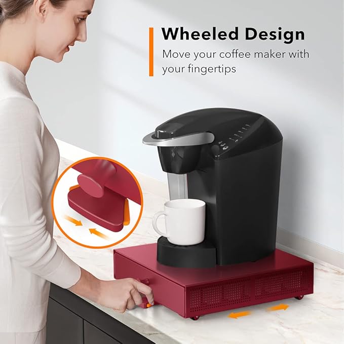 Goldlion K Cup Holder Sliding Tray Pull out Coffee Pod Organizer Rolling K Cup Organization Storage Drawer Countertop Maker Stand Rack Capsules Compatible with Keurig Accessories, Red