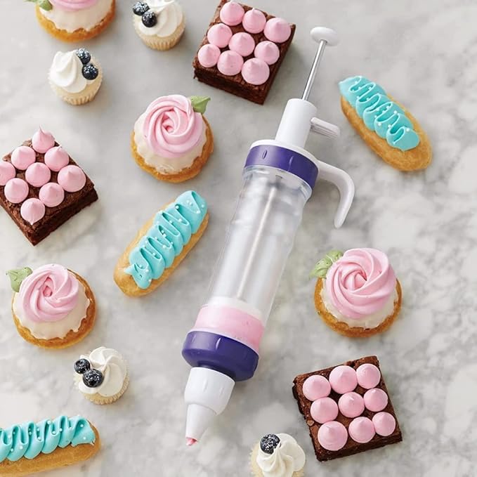 Wilton Dessert Decorator - The Kit Includes a Plunger-Style Tool,2 Couplers,1 Fill Tip,4 Decorating Tips,Plastic,White & Purple,(Pack of 12)