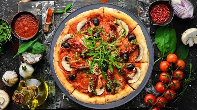 Round Pizza Steel 12" - Reversible 3D Cast Creates Gorgeous Crusts, Enamelled Cast Iron Pizza Baking Stone For Oven, Round Griddle, Speed & Even Heating Baking Steel Griddle