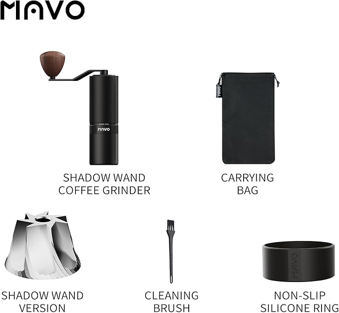 MAVO Manual Coffee Grinder, Shadow Wand Hand Coffee Grinder, Capacity 25g with CNC Stainless Steel 7-Axis Conical Burr, Adjustable Setting, Burr Coffee Bean Grinder for Pour Over, Espresso (Black)